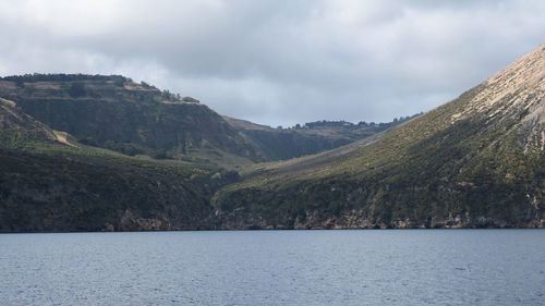 Scenic view of mountains and lake against sky