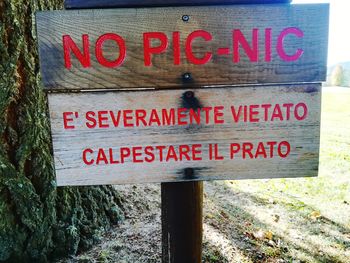 Close-up of warning sign