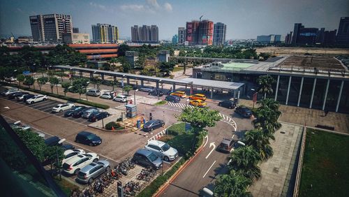 High angle view of city street