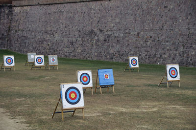 Archery bow targets on grassland