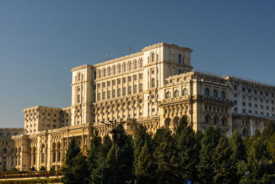 Low angle view of building against clear sky