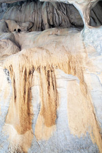 Close-up of icicles on rock formation