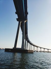 Low angle view of bridge over sea against clear sky