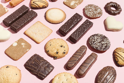 High angle view of cookies on table