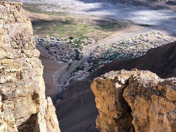 High angle view of rocks in sea