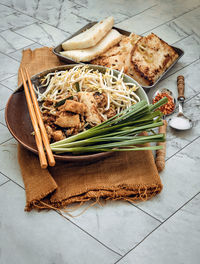 High angle view of food on table