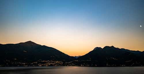 Scenic view of sea against clear sky during sunset