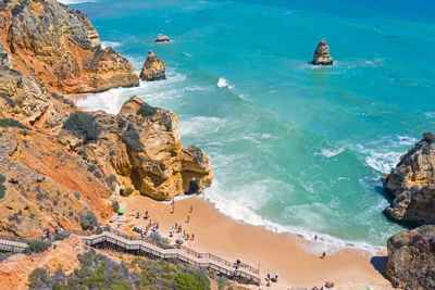 High angle view of sea and rocks