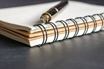 High angle view of open book on table