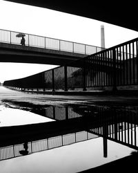 Footbridge over river against clear sky