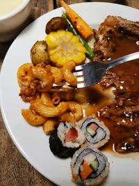 Close-up of food served in plate