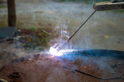 Close-up of burning fire on land