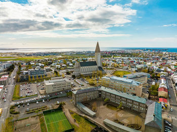 Beautiful aerial view of reykjavik, iceland. sunny day