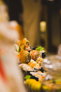 Close-up of maki rolls on table