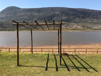 Scenic view of field against clear sky