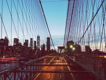 View of suspension bridge in city