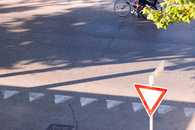 High angle view of text on road