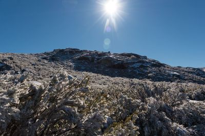 Low angle view of mountain against clear sky