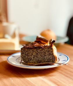 Close-up of cake in plate on table