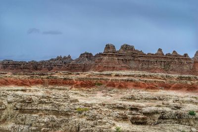 Rock formations on landscape against sky