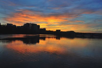 Scenic view of river at sunset