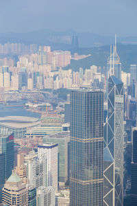 Aerial view of buildings in city against sky