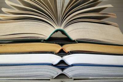 Close-up of stack of books