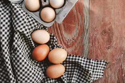 High angle view of eggs on table