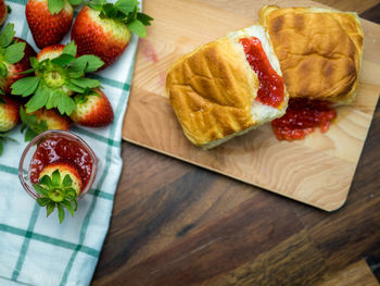 High angle view of breakfast on table