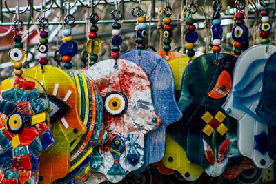 Full frame shot of colorful fish in market