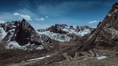 Scenic view of snowcapped mountains against sky