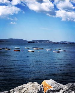 Sailboats on sea against sky