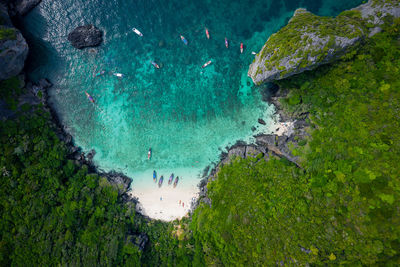 High angle view of people swimming in sea