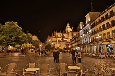 Illuminated building at night