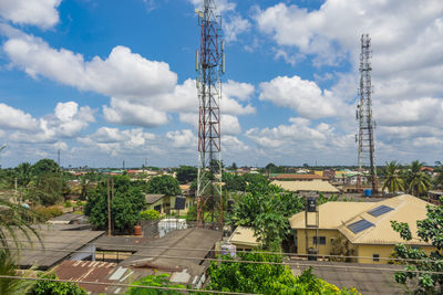 High angle view of buildings against sky