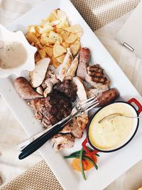 High angle view of meal served in plate