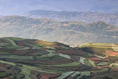 High angle view of agricultural field against sky