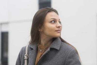 Face of a young woman in winter