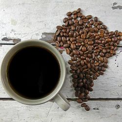 High angle view of coffee beans on table