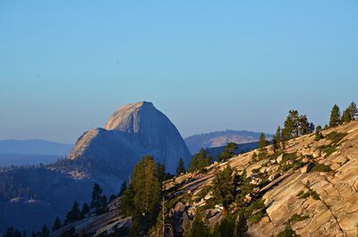 Idyllic shot of rocky mountain at yosemite national park against clear sky