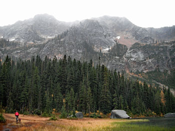 Scenic view of landscape and mountains against sky