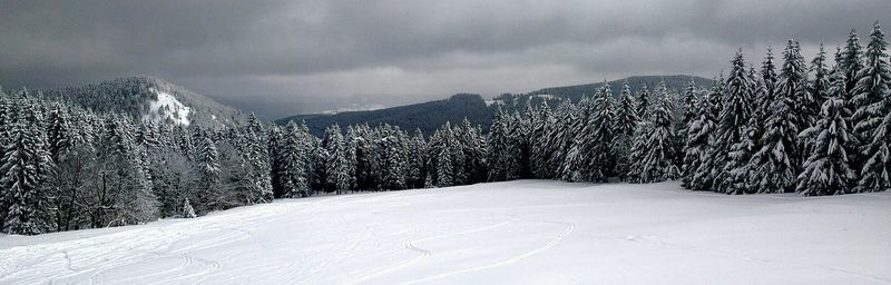 Scenic view of snow covered mountains