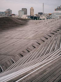 Tilt image of modern buildings against sky in city