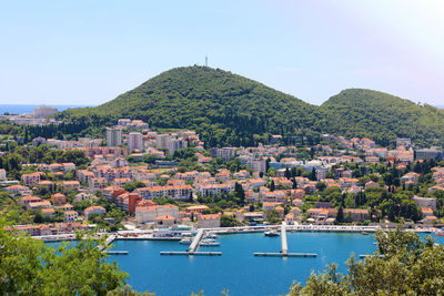 Dalmatian coastline panoramic view from dubrovnik with the port, croatia, europe