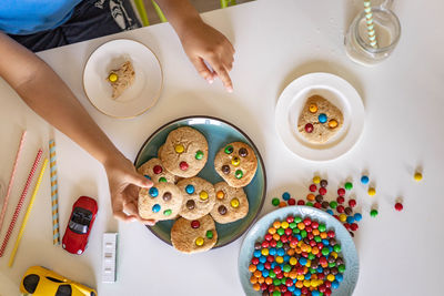 High angle view of breakfast on table