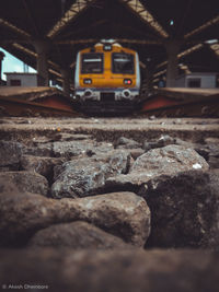 Surface level of train on railroad track