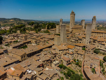 High angle view of townscape against sky