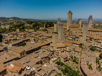 Aerial view of medieval town in tuscany
