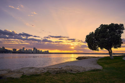 View of city at sunset