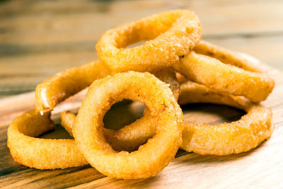 Close-up of onion rings on table